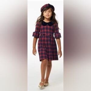 Janie And Jack Plaid Velvet Collar Dress Size 4/4T Red Navy Formal Holiday